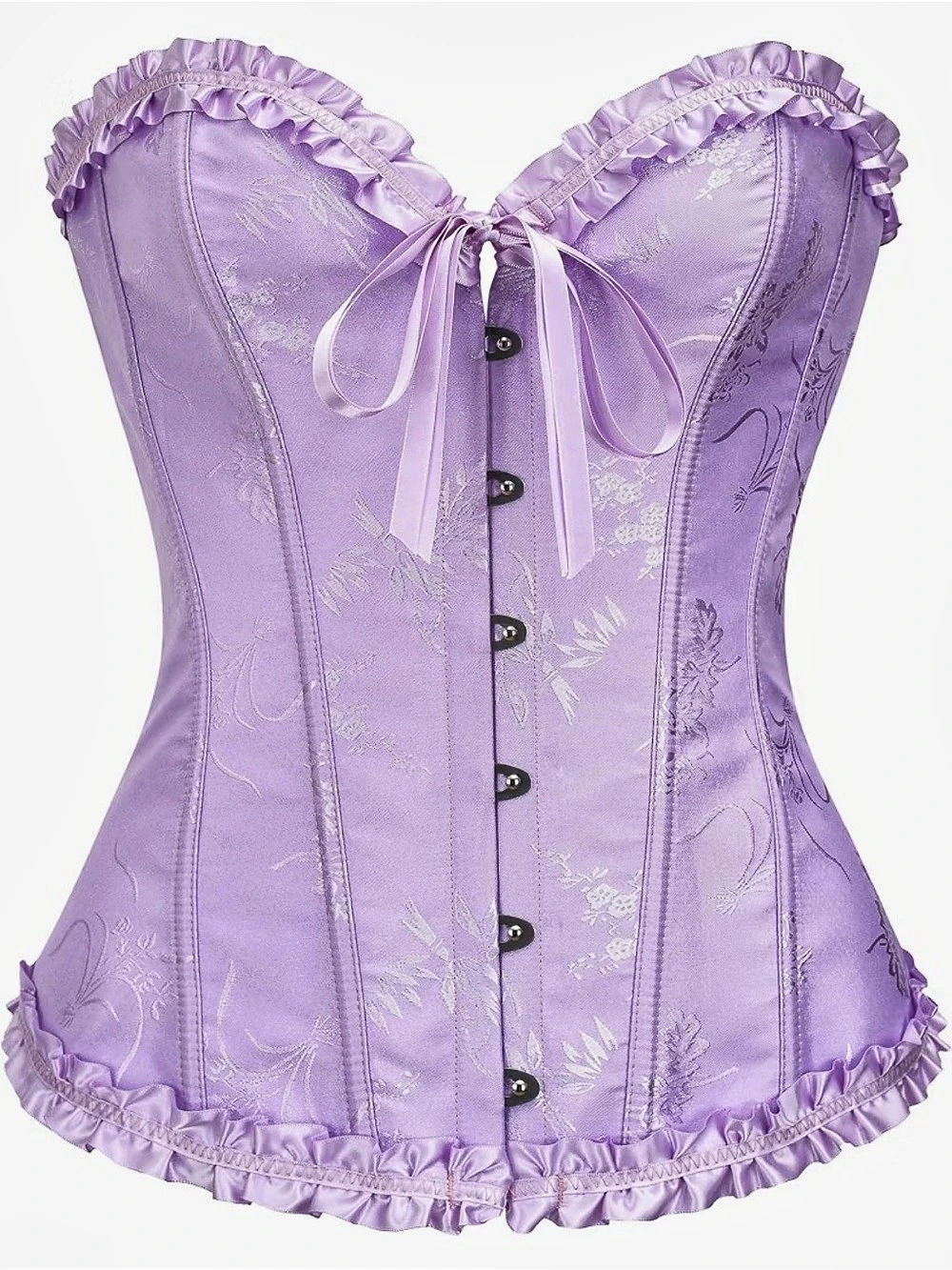 Adjustable Purple Floral Corset Top with Ruffled Trim & Back Lace Up ~ Medium